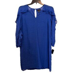 Thalia Sodi Womens Medium Blue Ruffle Sleeve Keyhole Dress Lightweight Polyester